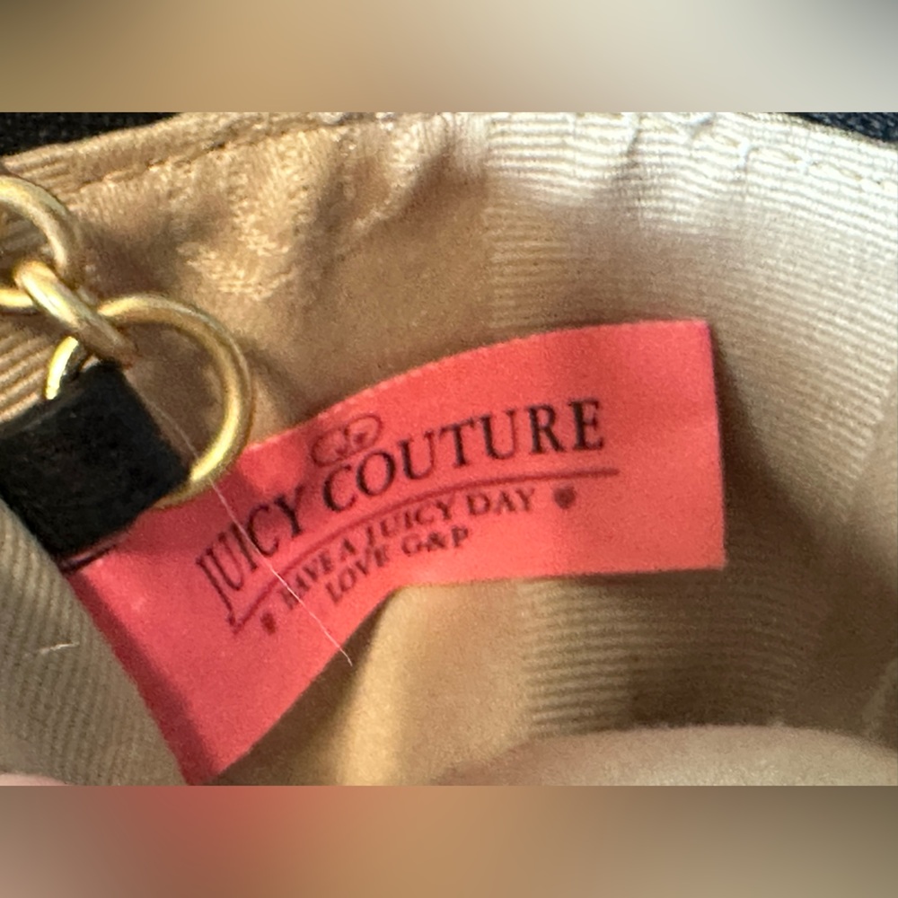Juicy Couture Vintage Black Leather Keychain Charm Coin Purse Gold Accents - Picture 7 of 13